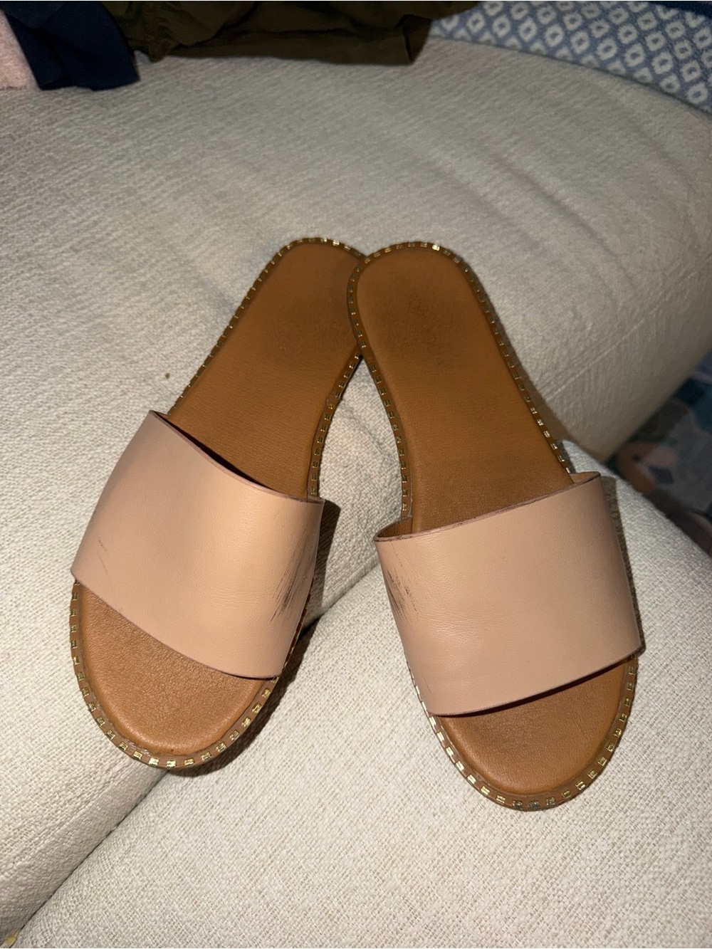 TOP Moda Blush Slide Sandals with Studded Tan Sole